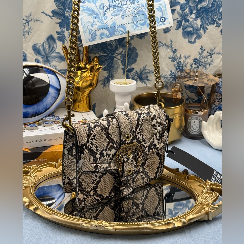 🆕 VERSACE JEANS COUTURE 🧿 NWT Medium Snakeskin-Effect Crossbody Shoulder Bag - Picture 4 of 16